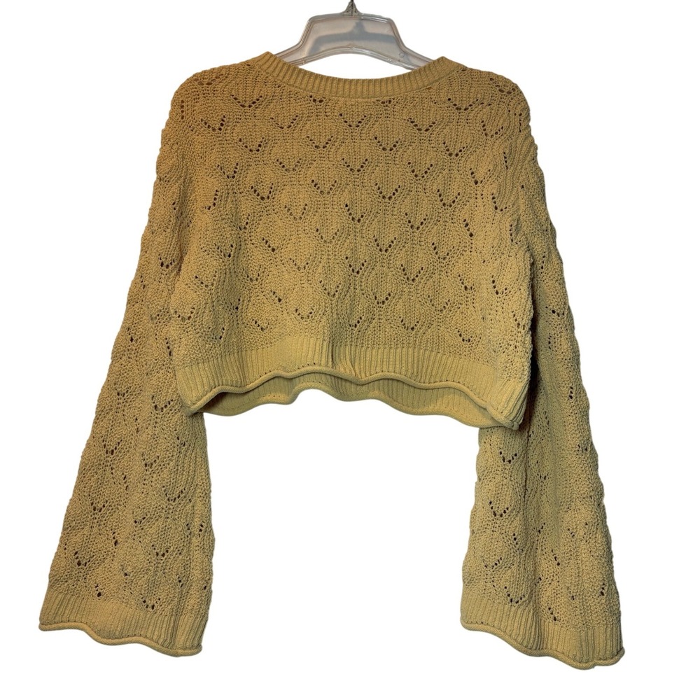 Cupcake Clothing Ltd Yellow Cropped Pointelle Knit Bell‎ Sleeve Sweater -Small